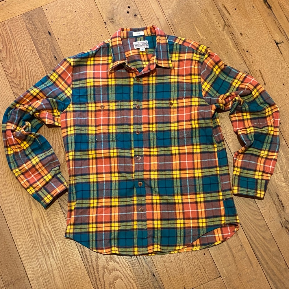 J Crew Cotton Mid Weight Flannel Double Brushed Slim Plaid Tartan LARGE FA21
